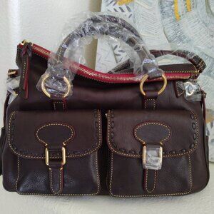 🔥🔥BNWT DOONEY BOURKE FLORENTINE BROWN T'MORO LEATHER DOUBLE POCKET SATCHEL